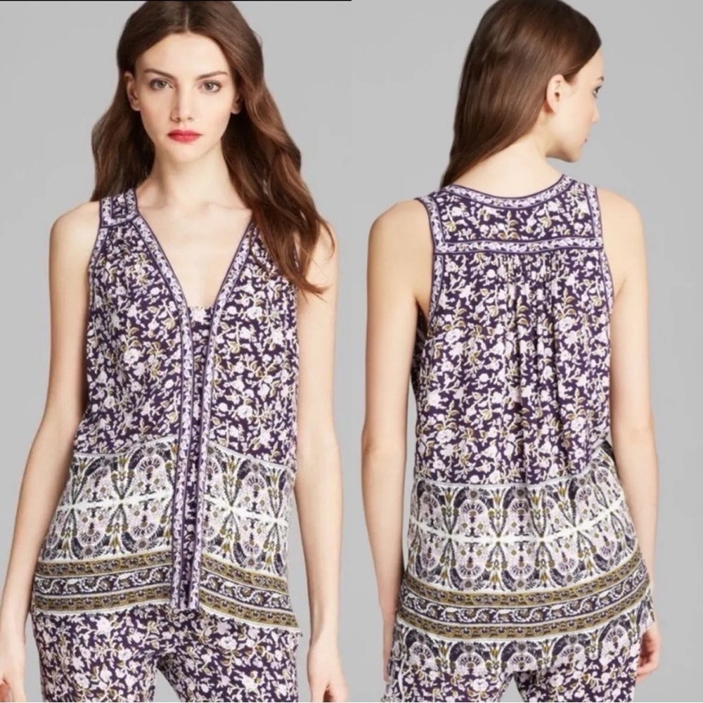 REBECCA TAYLOR Sleeveless Floral Boho Blouse Purple Sz 0